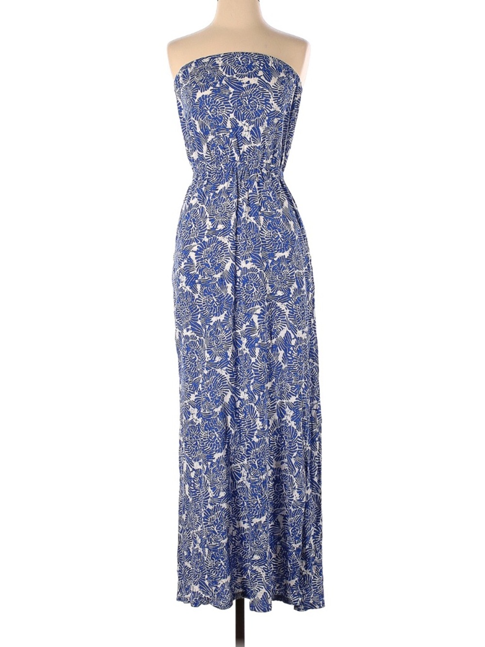 Lucky Brand Blue and White Strapless Floral Maxi Dress